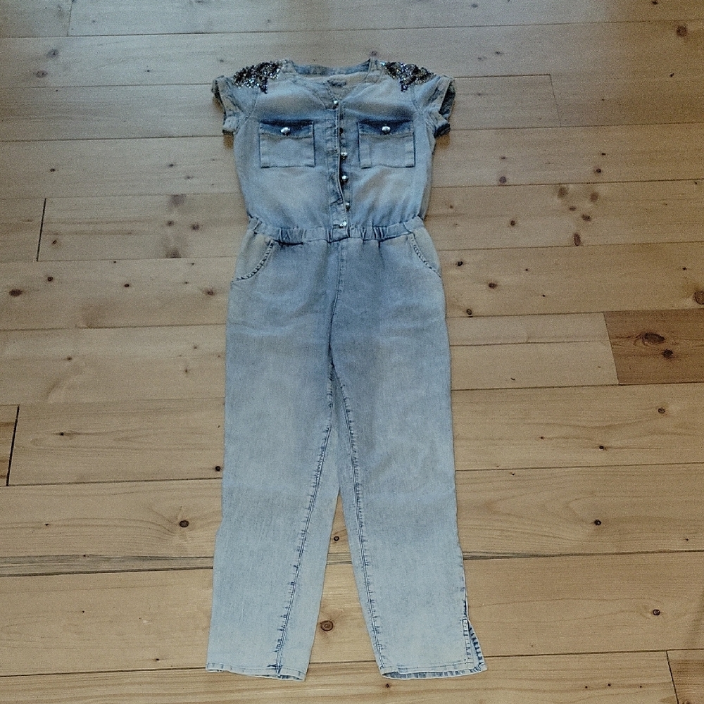 Blue Denim Overalls with Straight-Cut Legs